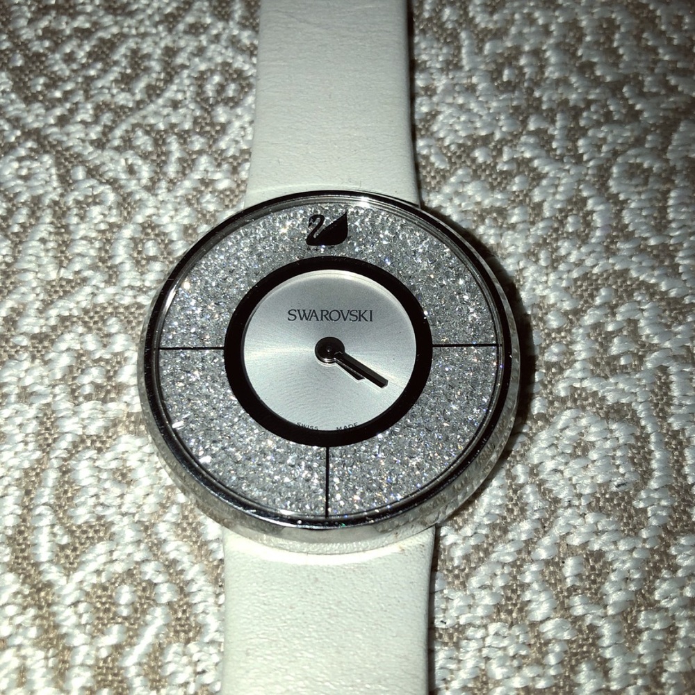 Swarovski Crystal White Leather Watch